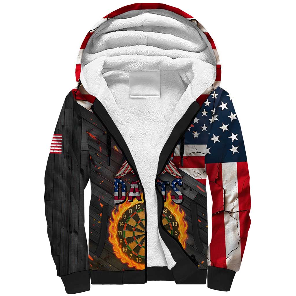 Custom American Flag and Bald Eagle Darts Sherpa Hoodie with Flaming Dartboard - Wonder Print Shop