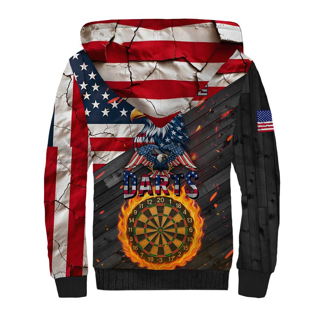 Custom American Flag and Bald Eagle Darts Sherpa Hoodie with Flaming Dartboard - Wonder Print Shop