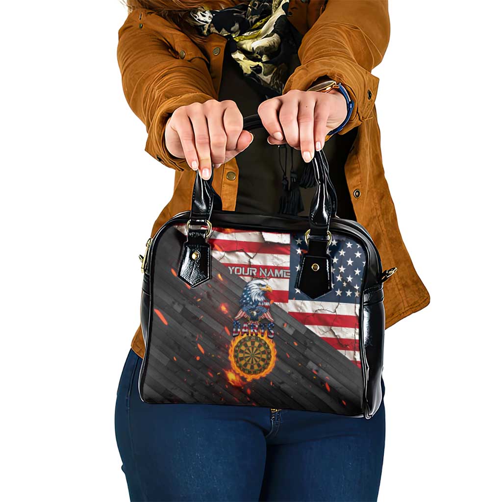 Custom American Flag and Bald Eagle Darts Shoulder Handbag with Flaming Dartboard - Wonder Print Shop