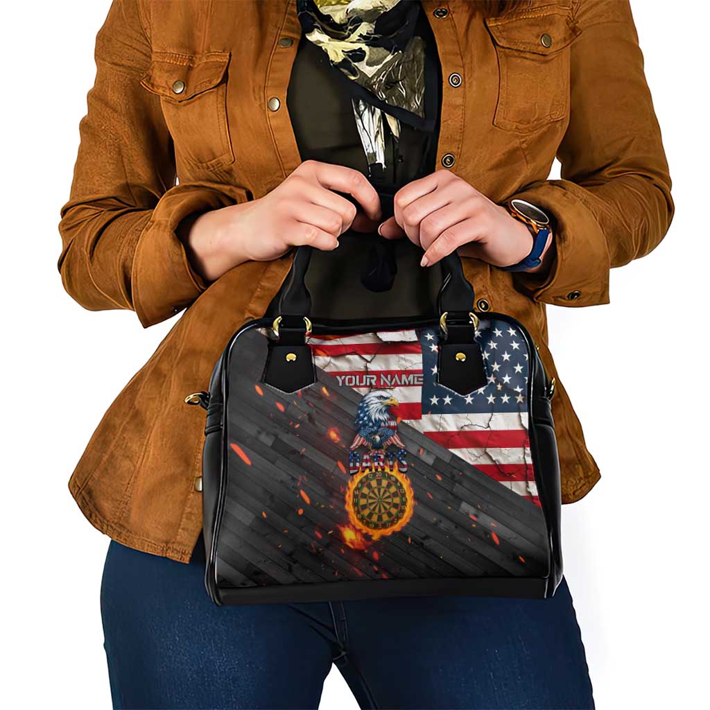 Custom American Flag and Bald Eagle Darts Shoulder Handbag with Flaming Dartboard - Wonder Print Shop