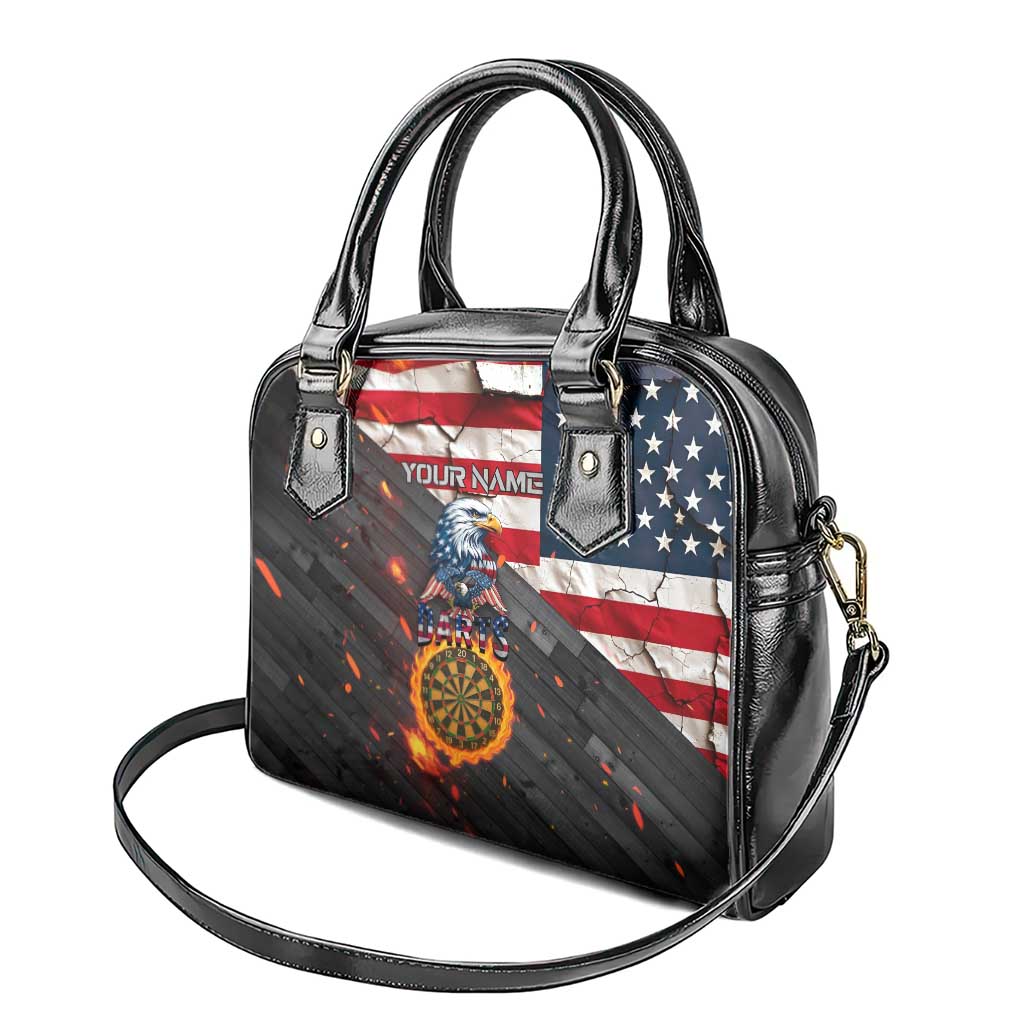 Custom American Flag and Bald Eagle Darts Shoulder Handbag with Flaming Dartboard - Wonder Print Shop