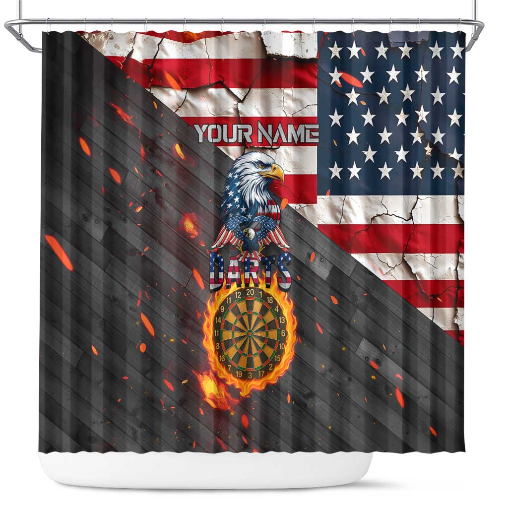 Custom American Flag and Bald Eagle Darts Shower Curtain with Flaming Dartboard - Wonder Print Shop