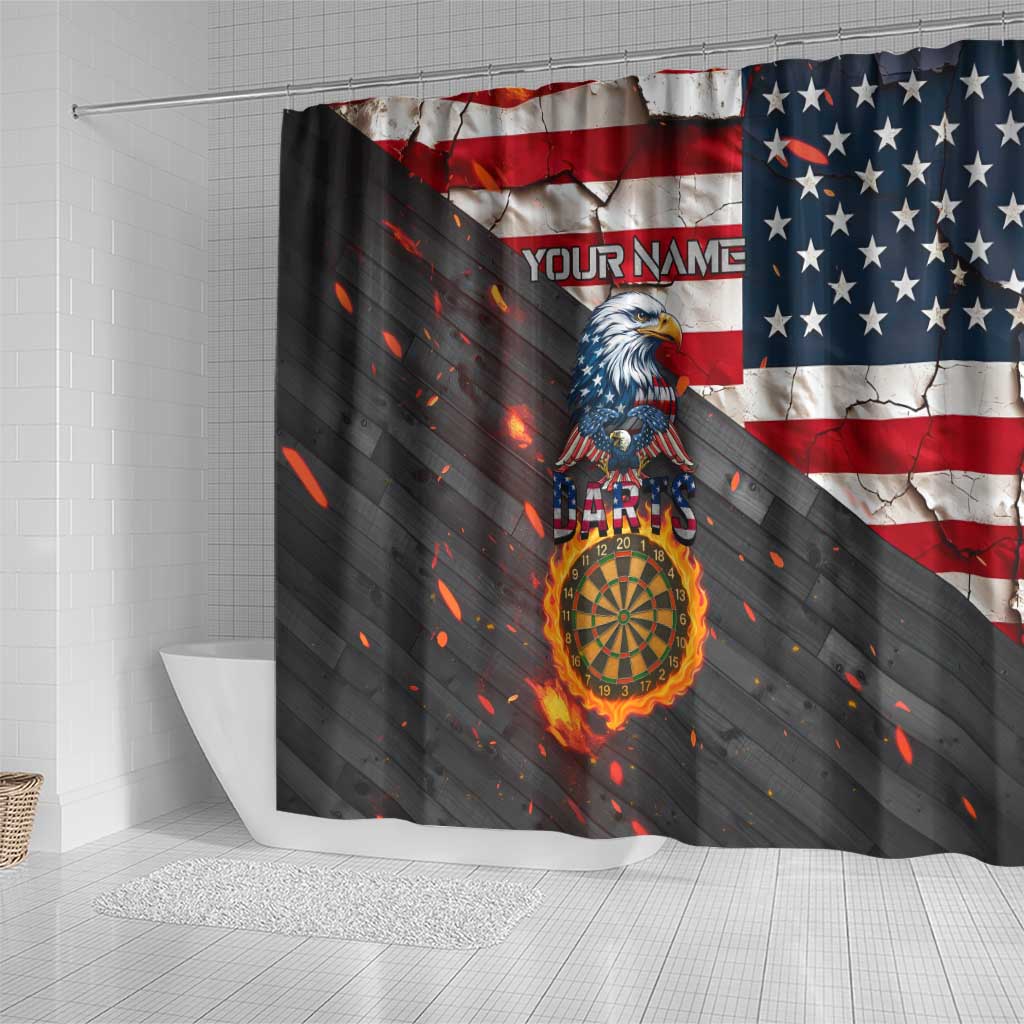 Custom American Flag and Bald Eagle Darts Shower Curtain with Flaming Dartboard - Wonder Print Shop