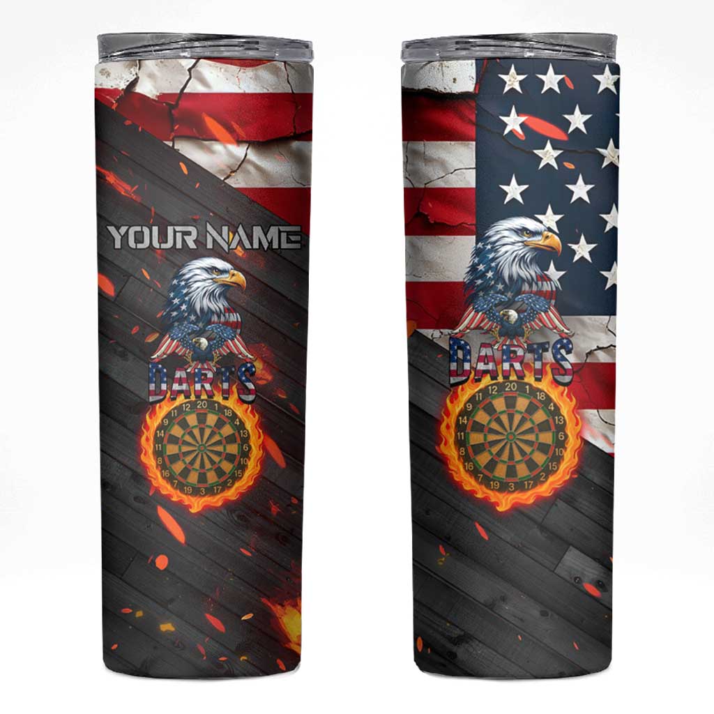 Custom American Flag and Bald Eagle Darts Skinny Tumbler with Flaming Dartboard - Wonder Print Shop