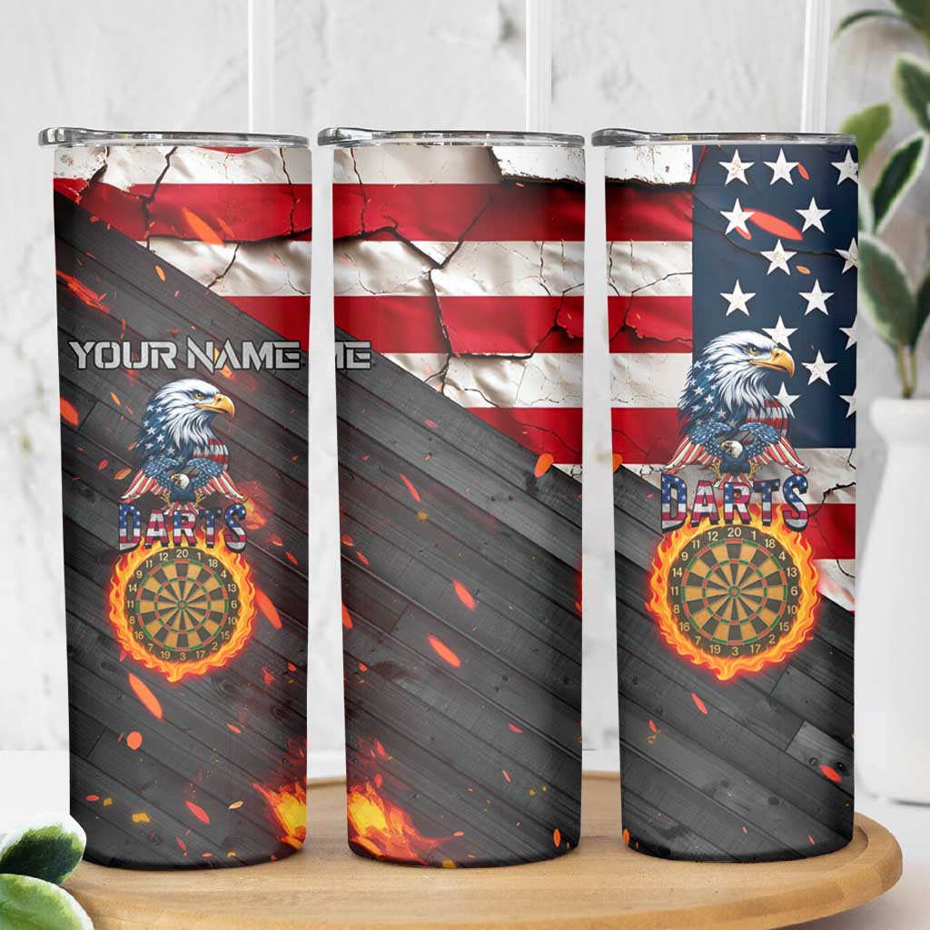 Custom American Flag and Bald Eagle Darts Skinny Tumbler with Flaming Dartboard - Wonder Print Shop