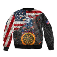 Custom American Flag and Bald Eagle Darts Sleeve Zip Bomber Jacket with Flaming Dartboard - Wonder Print Shop