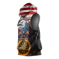 Custom American Flag and Bald Eagle Darts Sleeveless Hoodie with Flaming Dartboard - Wonder Print Shop
