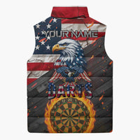Custom American Flag and Bald Eagle Darts Sleeveless Puffer Jacket with Flaming Dartboard - Wonder Print Shop