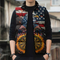 Custom American Flag and Bald Eagle Darts Sleeveless Puffer Jacket with Flaming Dartboard - Wonder Print Shop