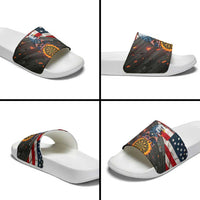 Custom American Flag and Bald Eagle Darts Slide Sandals with Flaming Dartboard - Wonder Print Shop