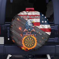 Custom American Flag and Bald Eagle Darts Spare Tire Cover with Flaming Dartboard - Wonder Print Shop