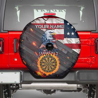 Custom American Flag and Bald Eagle Darts Spare Tire Cover with Flaming Dartboard - Wonder Print Shop
