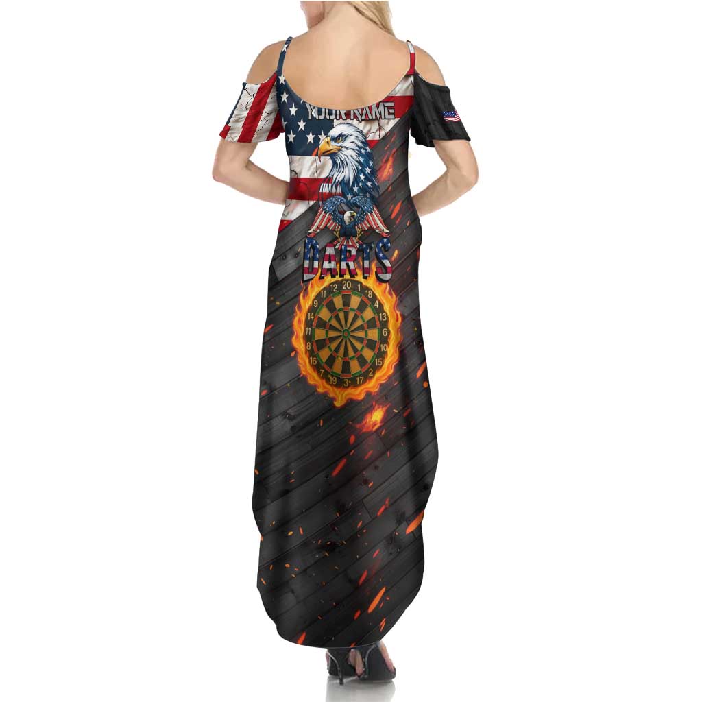 Custom American Flag and Bald Eagle Darts Summer Maxi Dress with Flaming Dartboard - Wonder Print Shop