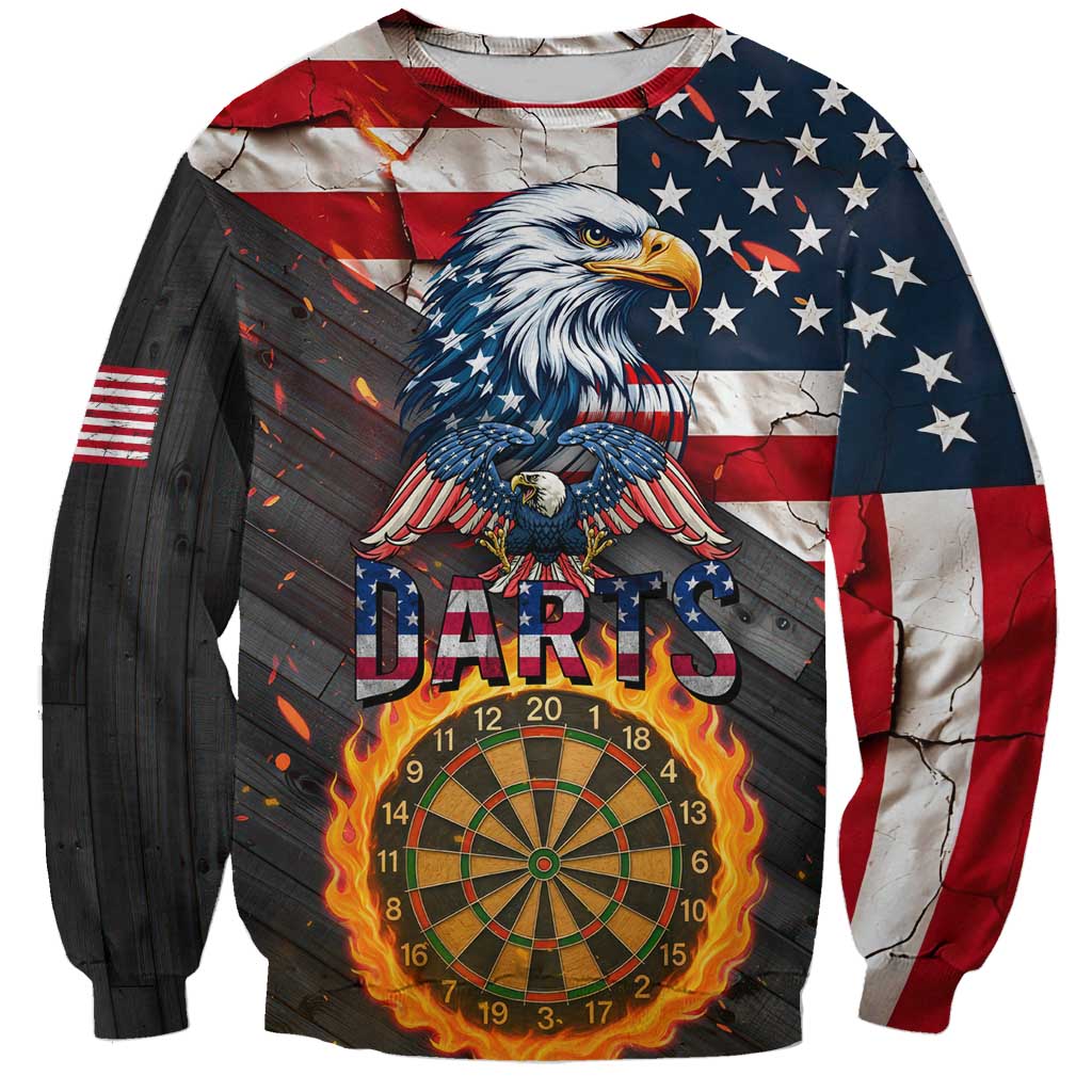 Custom American Flag and Bald Eagle Darts Sweatshirt with Flaming Dartboard - Wonder Print Shop
