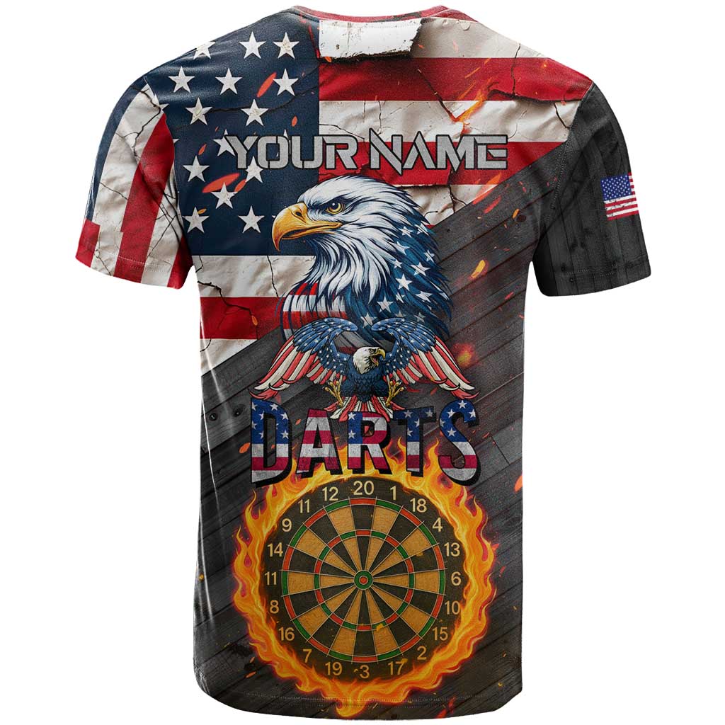 Custom American Flag and Bald Eagle Darts T Shirt with Flaming Dartboard - Wonder Print Shop