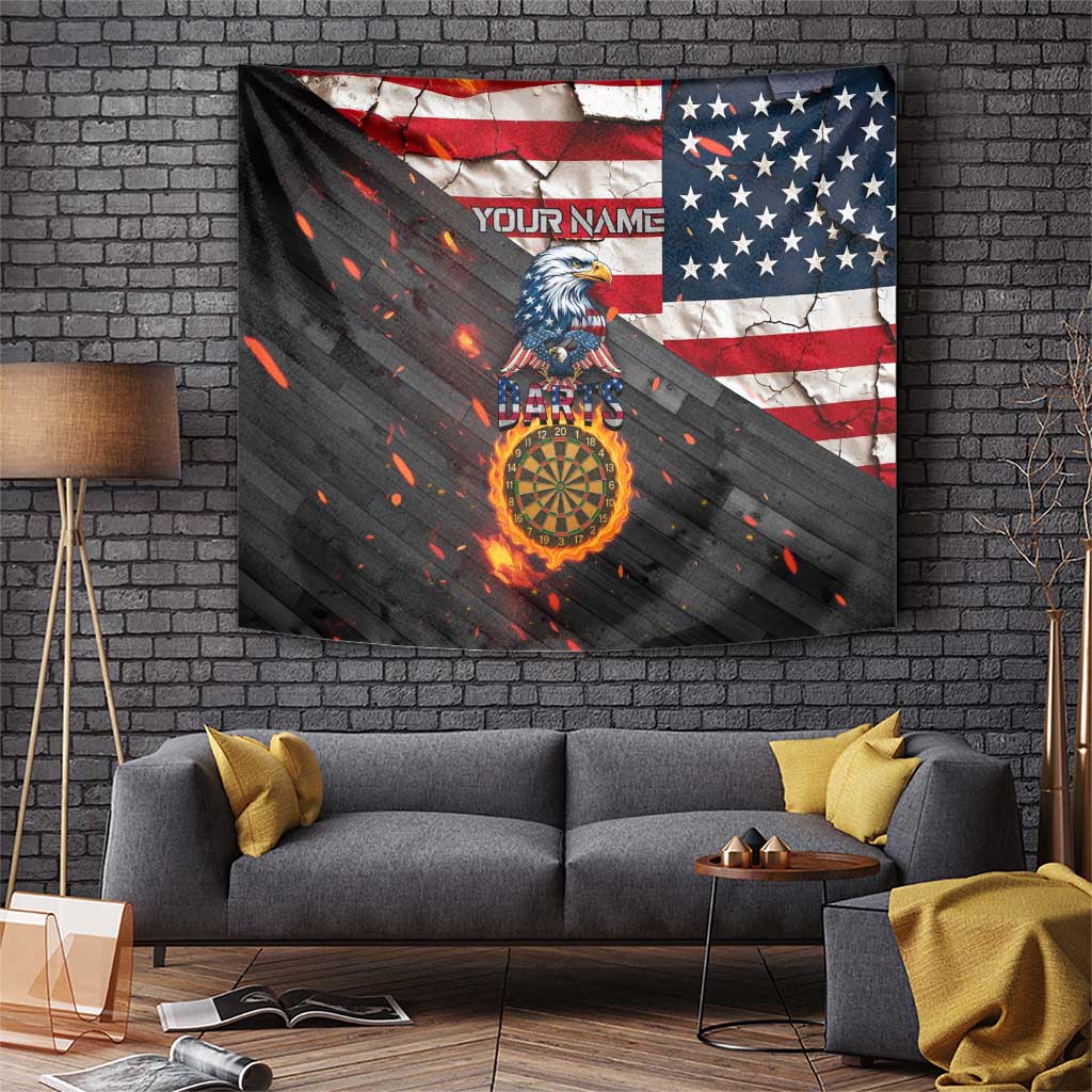 Custom American Flag and Bald Eagle Darts Tapestry with Flaming Dartboard - Wonder Print Shop