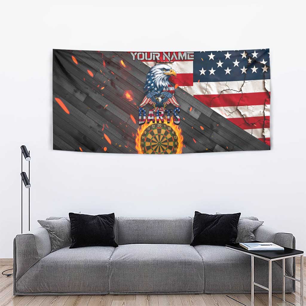Custom American Flag and Bald Eagle Darts Tapestry with Flaming Dartboard - Wonder Print Shop