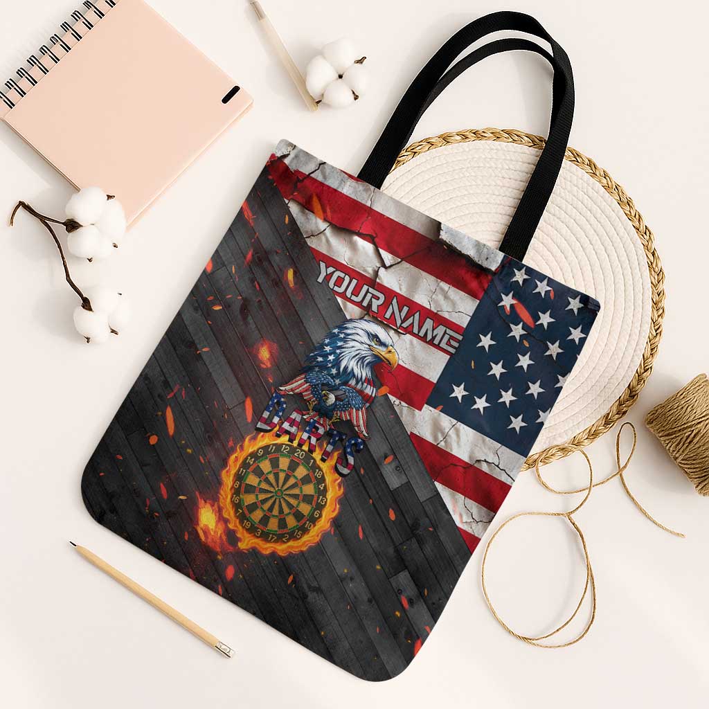 Custom American Flag and Bald Eagle Darts Tote Bag with Flaming Dartboard - Wonder Print Shop