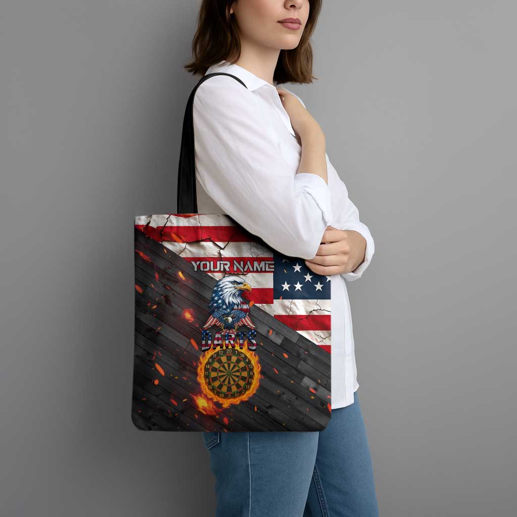 Custom American Flag and Bald Eagle Darts Tote Bag with Flaming Dartboard - Wonder Print Shop