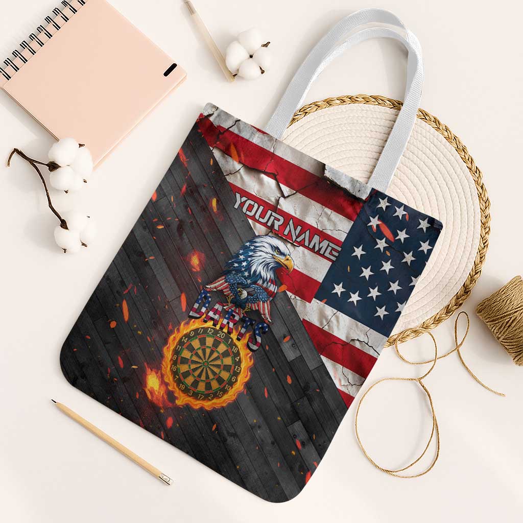Custom American Flag and Bald Eagle Darts Tote Bag with Flaming Dartboard - Wonder Print Shop