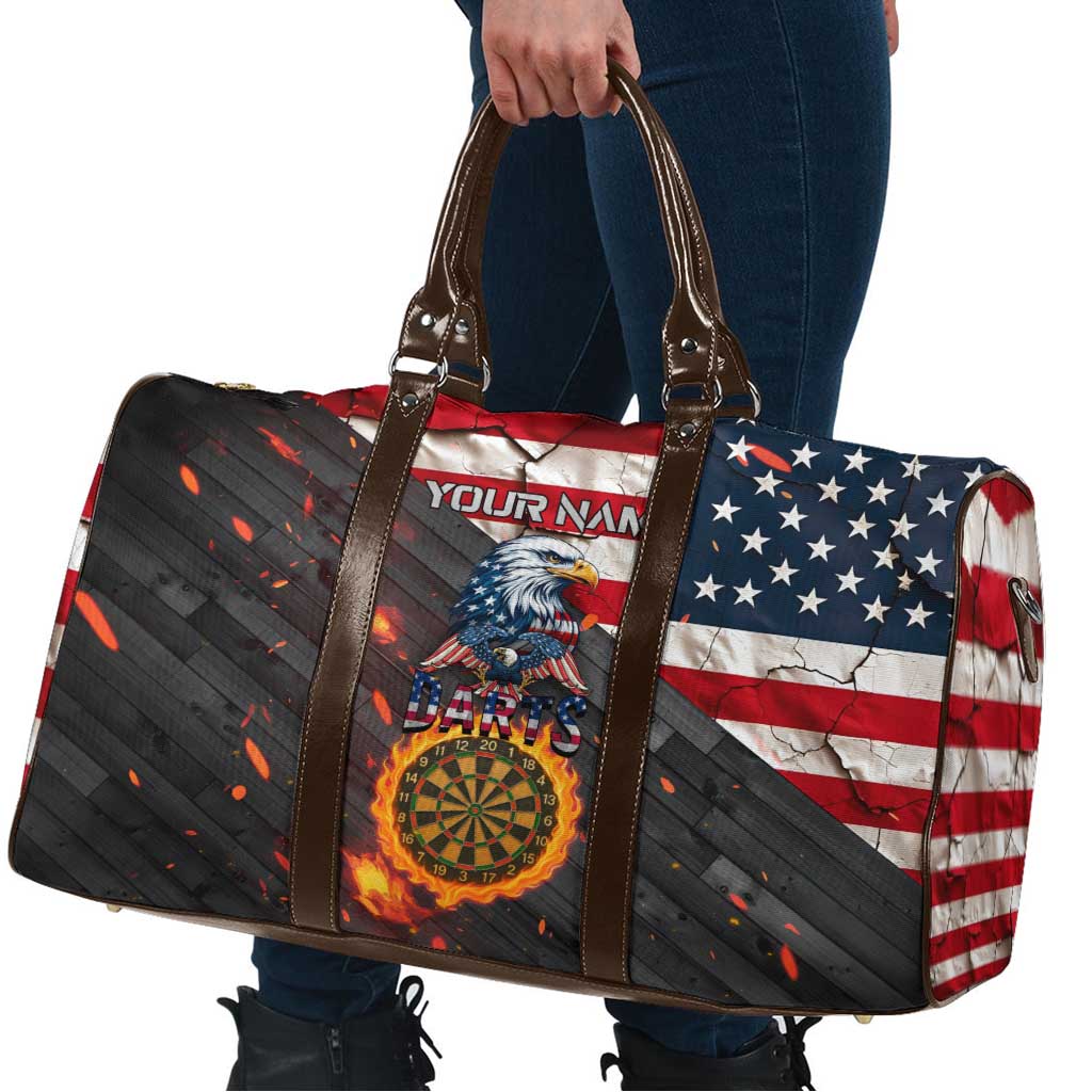 Custom American Flag and Bald Eagle Darts Travel Bag with Flaming Dartboard - Wonder Print Shop
