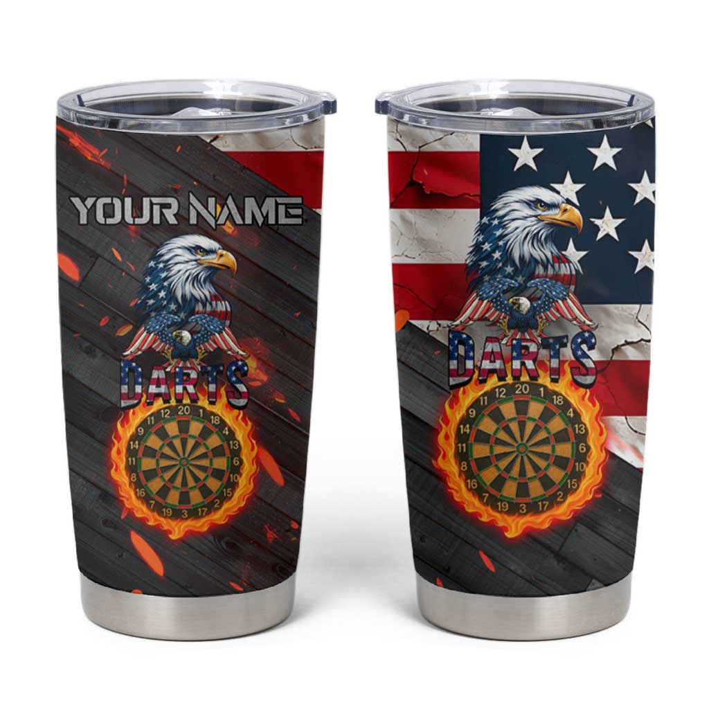 Custom American Flag and Bald Eagle Darts Tumbler Cup with Flaming Dartboard - Wonder Print Shop
