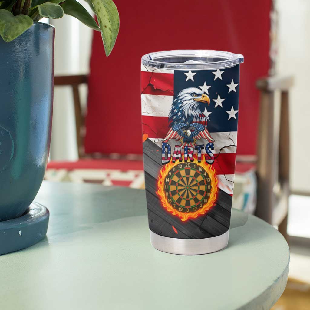 Custom American Flag and Bald Eagle Darts Tumbler Cup with Flaming Dartboard - Wonder Print Shop