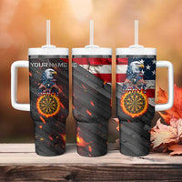 Custom American Flag and Bald Eagle Darts Tumbler With Handle with Flaming Dartboard - Wonder Print Shop