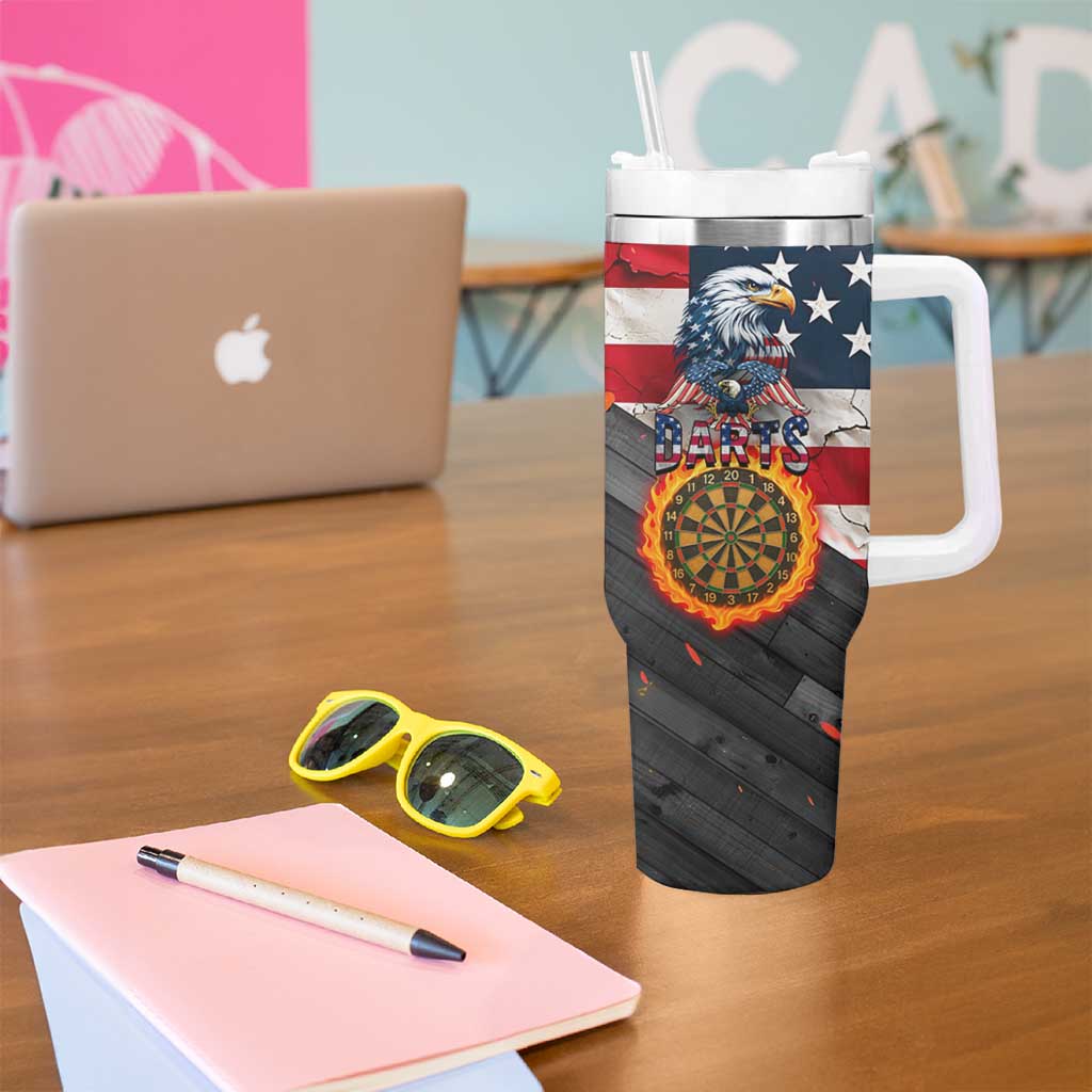 Custom American Flag and Bald Eagle Darts Tumbler With Handle with Flaming Dartboard - Wonder Print Shop