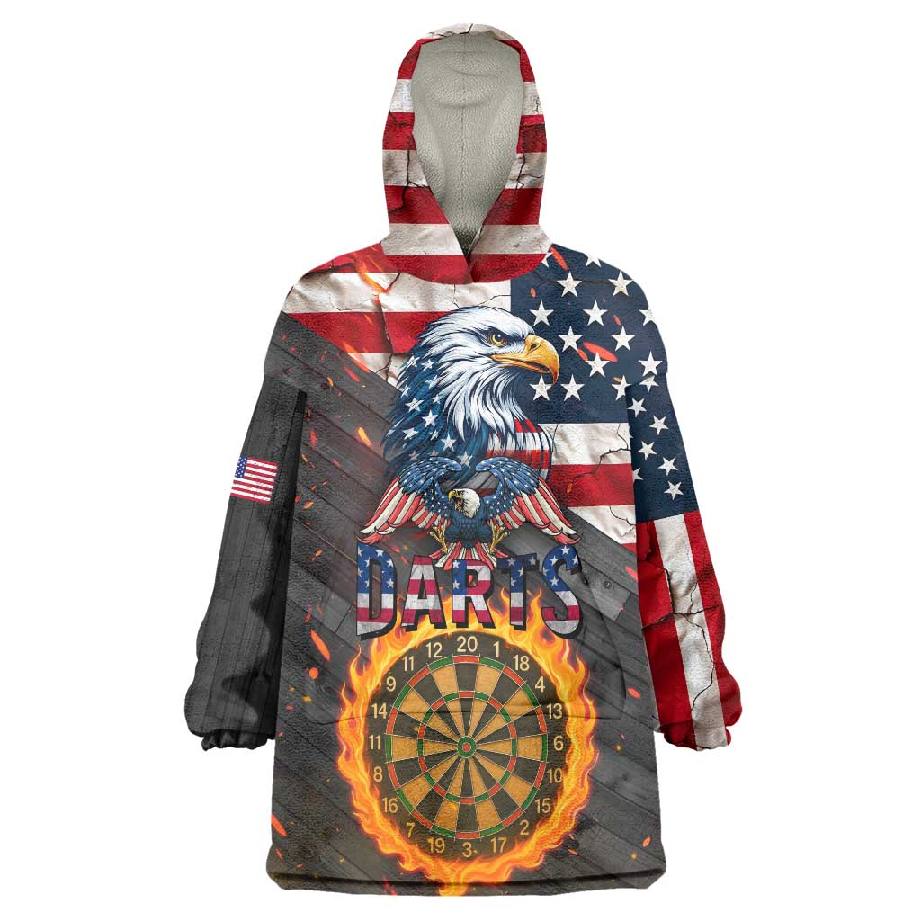 Custom American Flag and Bald Eagle Darts Wearable Blanket Hoodie with Flaming Dartboard - Wonder Print Shop