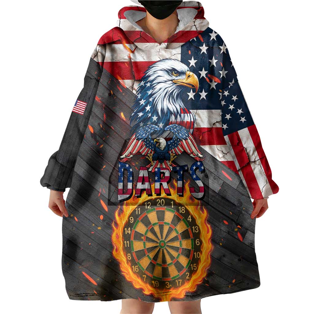 Custom American Flag and Bald Eagle Darts Wearable Blanket Hoodie with Flaming Dartboard - Wonder Print Shop