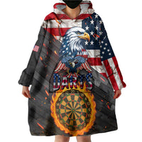 Custom American Flag and Bald Eagle Darts Wearable Blanket Hoodie with Flaming Dartboard - Wonder Print Shop
