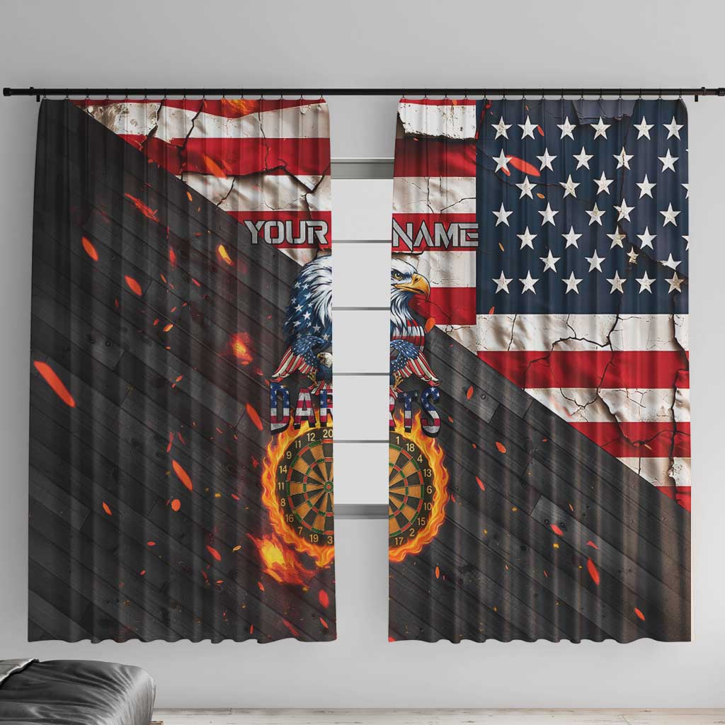 Custom American Flag and Bald Eagle Darts Window Curtain with Flaming Dartboard - Wonder Print Shop
