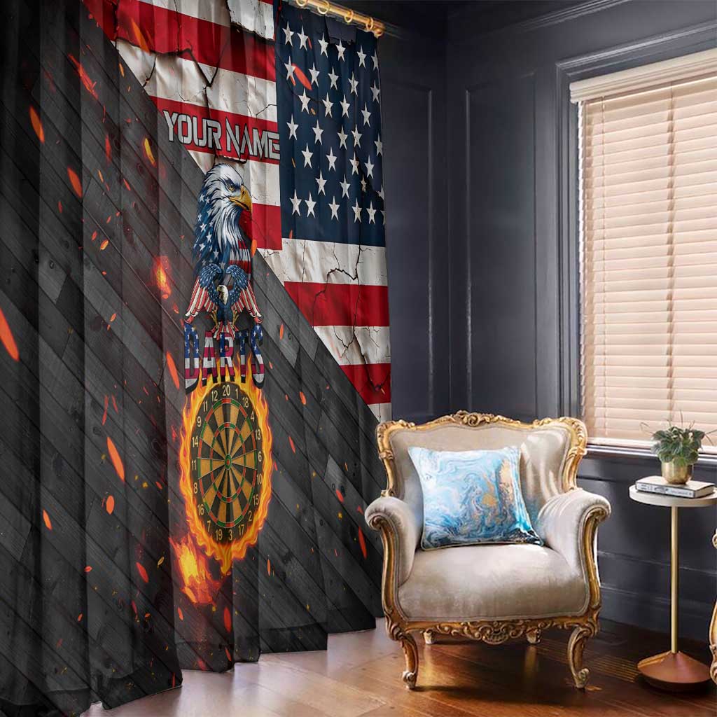 Custom American Flag and Bald Eagle Darts Window Curtain with Flaming Dartboard - Wonder Print Shop