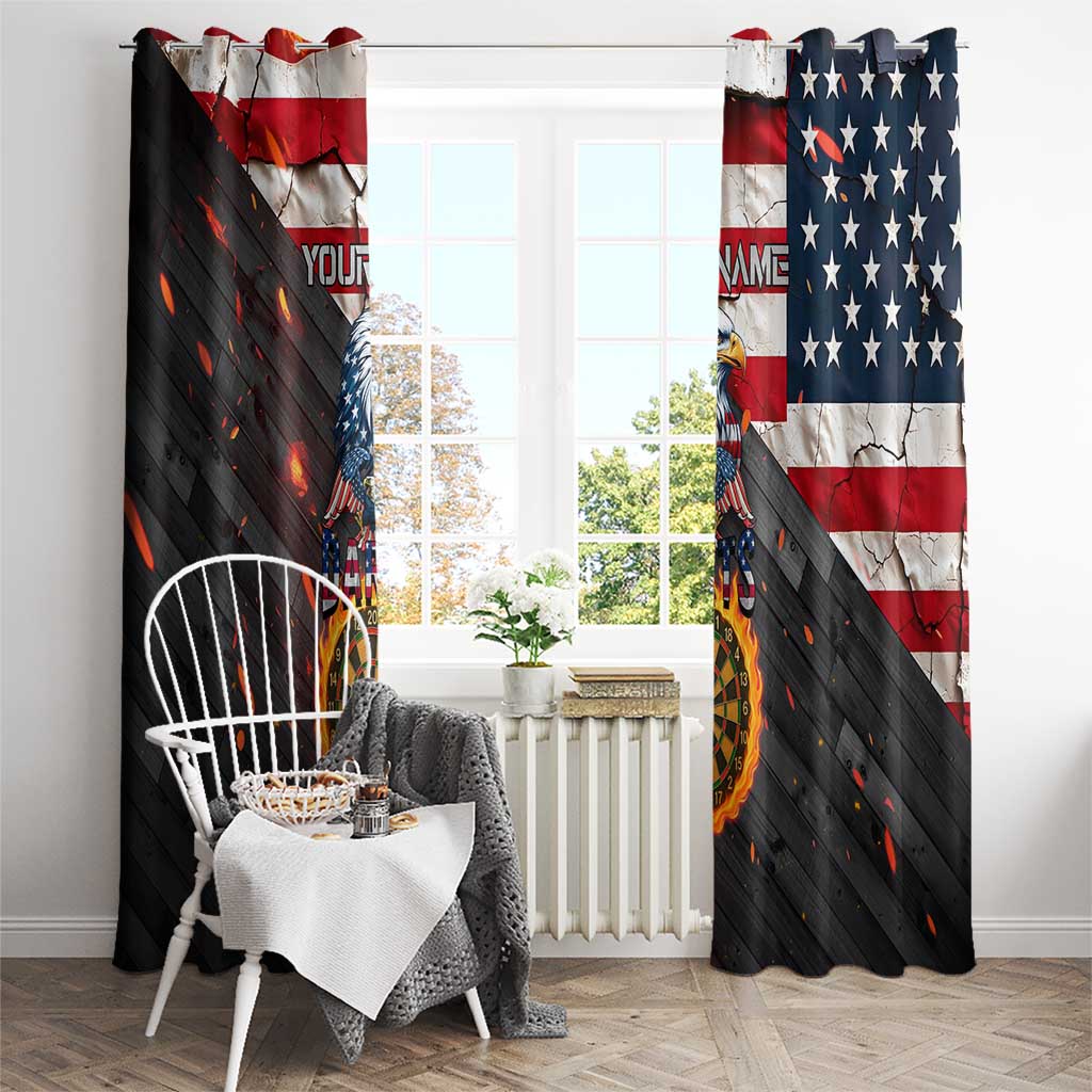 Custom American Flag and Bald Eagle Darts Window Curtain with Flaming Dartboard - Wonder Print Shop