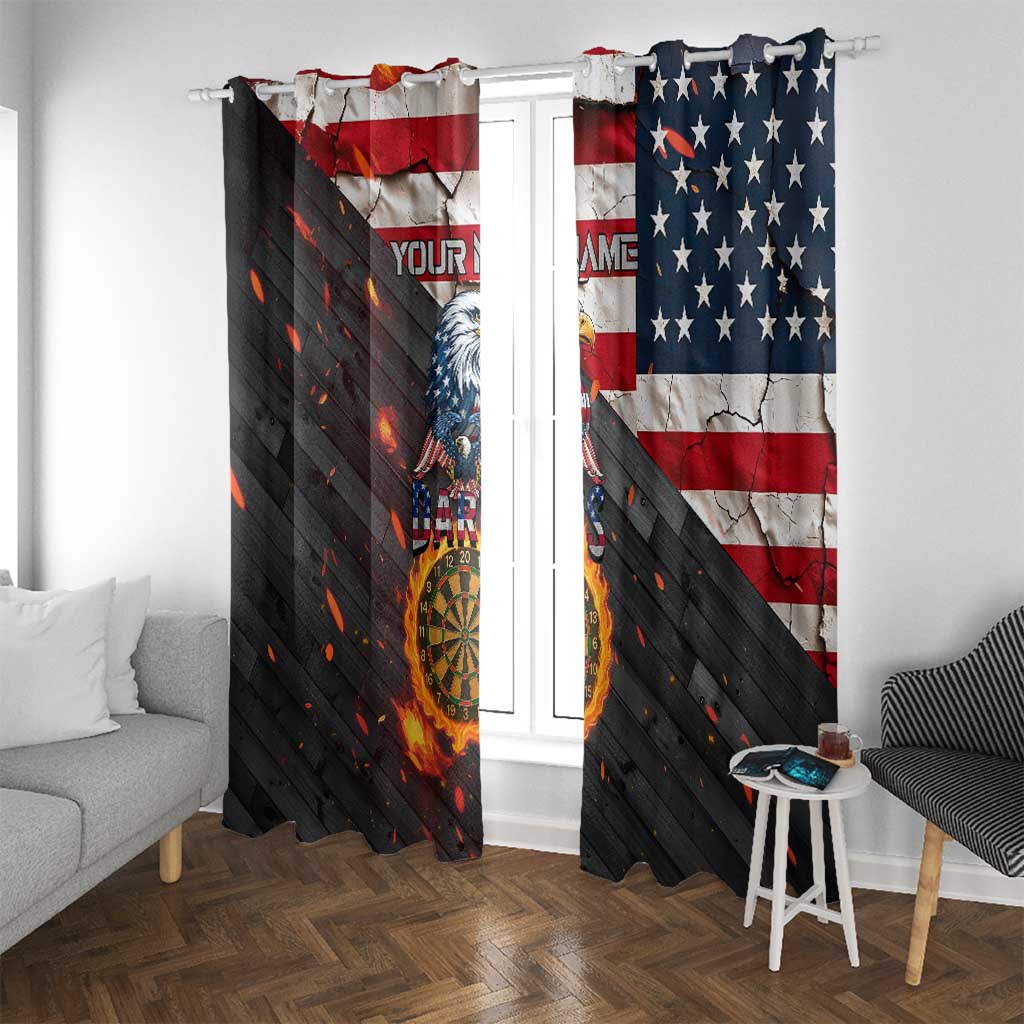 Custom American Flag and Bald Eagle Darts Window Curtain with Flaming Dartboard - Wonder Print Shop