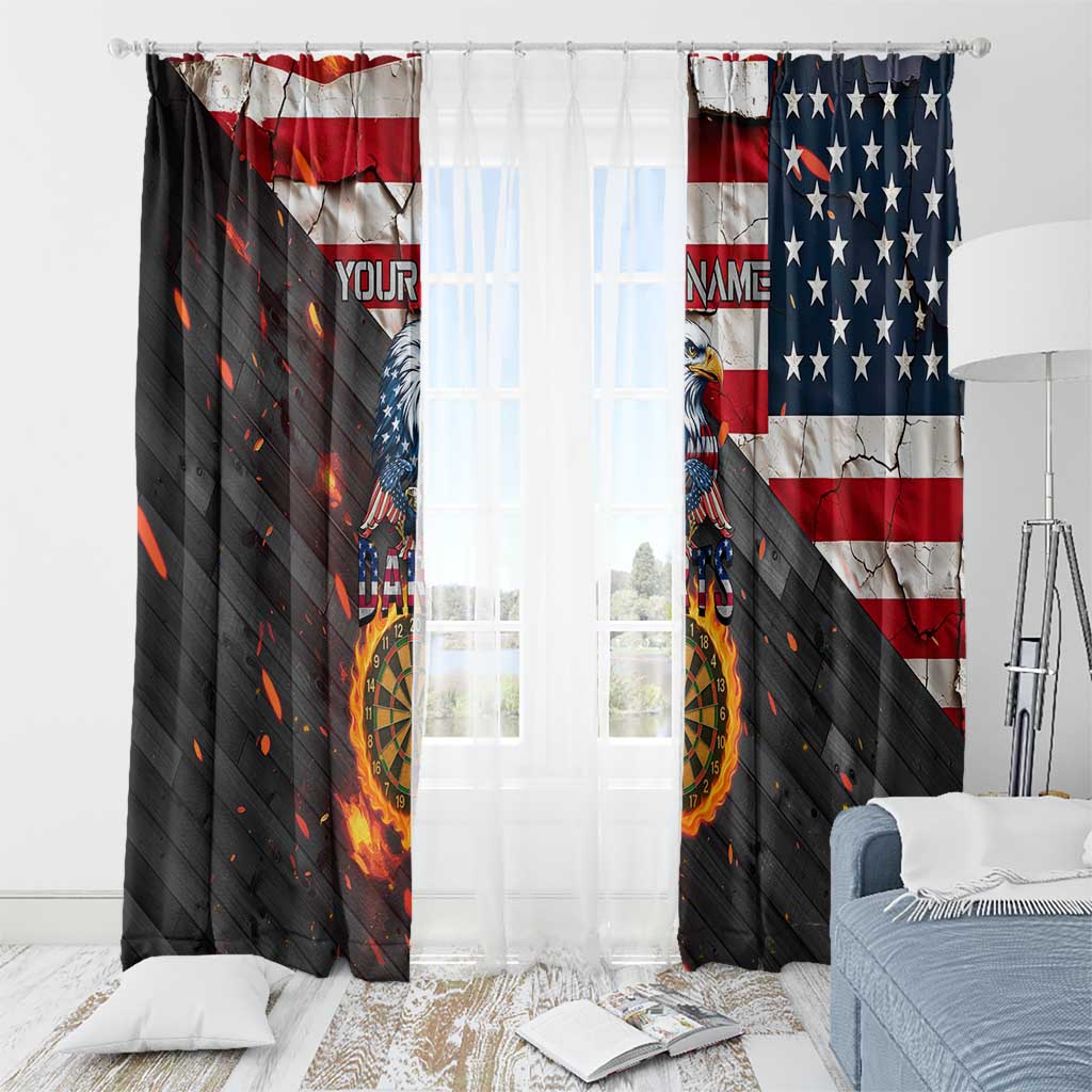 Custom American Flag and Bald Eagle Darts Window Curtain with Flaming Dartboard - Wonder Print Shop