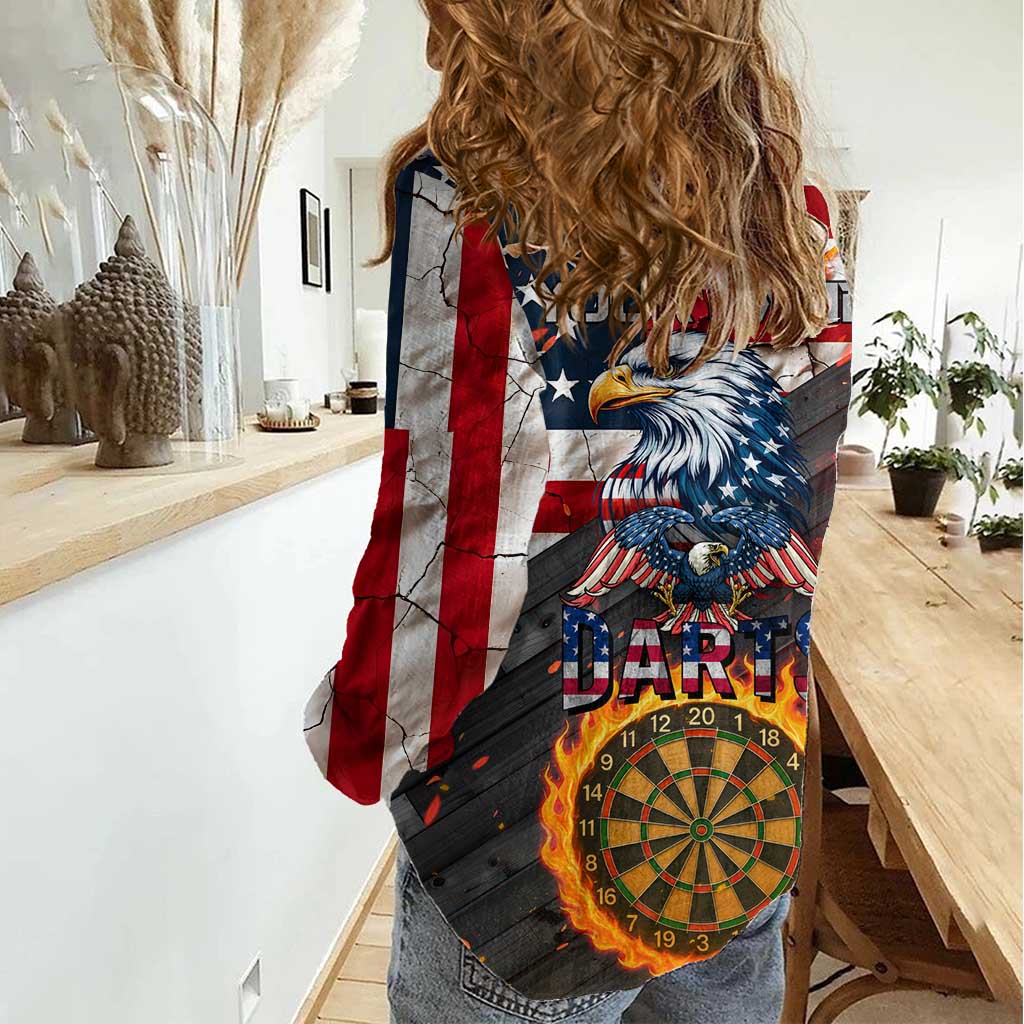 Custom American Flag and Bald Eagle Darts Women Casual Shirt with Flaming Dartboard - Wonder Print Shop