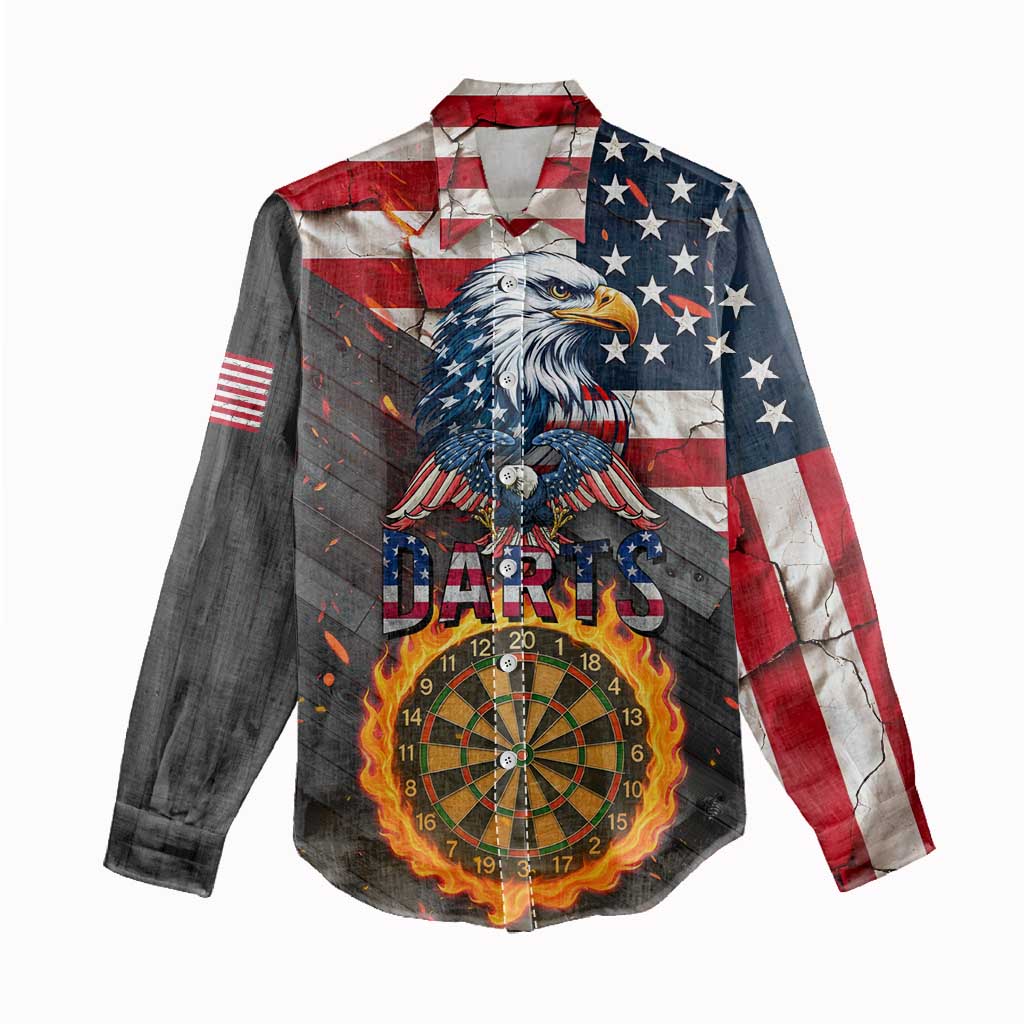 Custom American Flag and Bald Eagle Darts Women Casual Shirt with Flaming Dartboard - Wonder Print Shop