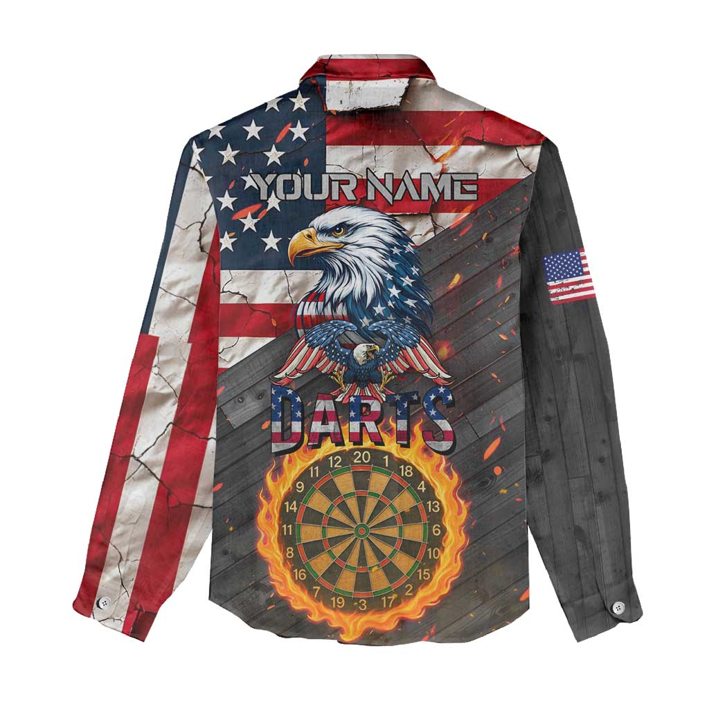 Custom American Flag and Bald Eagle Darts Women Casual Shirt with Flaming Dartboard - Wonder Print Shop