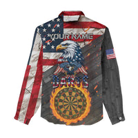 Custom American Flag and Bald Eagle Darts Women Casual Shirt with Flaming Dartboard - Wonder Print Shop
