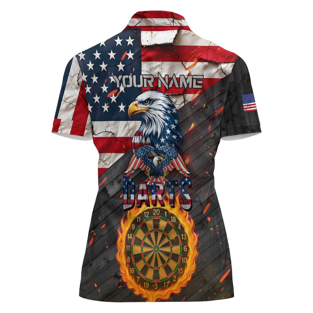 Custom American Flag and Bald Eagle Darts Women Polo Shirt with Flaming Dartboard - Wonder Print Shop