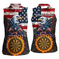 Custom American Flag and Bald Eagle Darts Women Sleeveless Polo Shirt with Flaming Dartboard - Wonder Print Shop