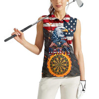 Custom American Flag and Bald Eagle Darts Women Sleeveless Polo Shirt with Flaming Dartboard - Wonder Print Shop