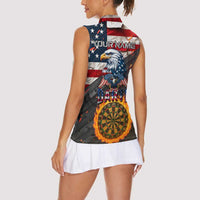 Custom American Flag and Bald Eagle Darts Women Sleeveless Polo Shirt with Flaming Dartboard - Wonder Print Shop