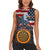 Custom American Flag and Bald Eagle Darts Women Sleeveless Polo Shirt with Flaming Dartboard - Wonder Print Shop