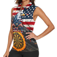 Custom American Flag and Bald Eagle Darts Women Sleeveless Polo Shirt with Flaming Dartboard - Wonder Print Shop