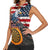 Custom American Flag and Bald Eagle Darts Women Sleeveless Polo Shirt with Flaming Dartboard - Wonder Print Shop