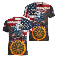 Custom American Flag and Bald Eagle Darts Women V-Neck T-Shirt with Flaming Dartboard - Wonder Print Shop