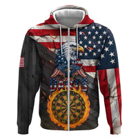 Custom American Flag and Bald Eagle Darts Zip Hoodie with Flaming Dartboard - Wonder Print Shop